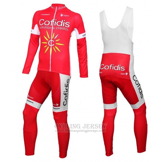 2016 Cycling Jersey Cofidis White and Red Long Sleeve and Bib Tight